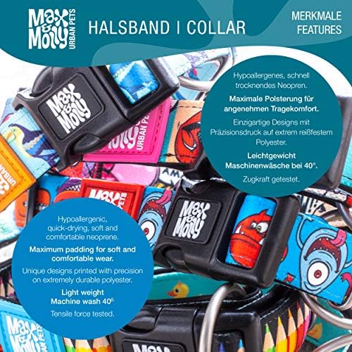 Max & Molly Fashion Smart ID Dog Collar, Soft Padded Neoprene, Anti-Fade, Adjustable Sizing, Smart ID QR-Tag, Waterproof & Machine Washable for Medium Sized Dogs, Traffic Jam, Car Design, Medium