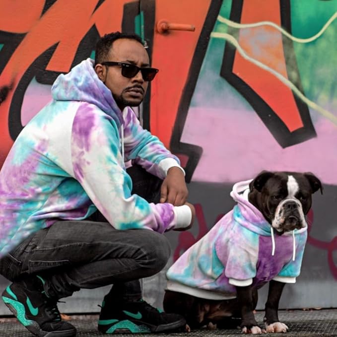 Spark Paws Dog Hoodie – Premium Dog Sweater for Small, Medium, and Large Dogs | Warm Outfits for French Bulldogs, Pitbull, Puppy, Winter Jacket Alternative - 90s Retro Sky Dye - L