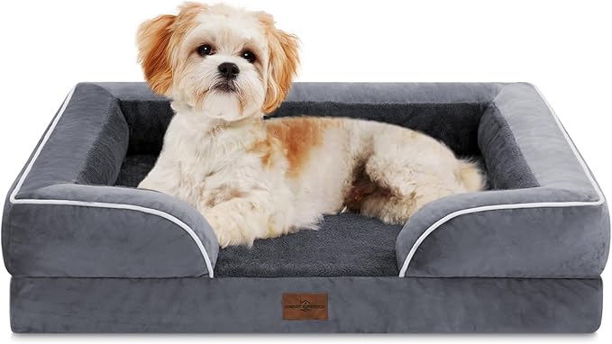 Comfort Expression Orthopedic Dog Bed for Medium Dogs 28x19 Inch, Waterproof Supportive Egg Crate Foam Medium Pet Bed with Removable Bolster, Dog Couch with Washable Cover & Non-Slip Bottom, Dark Grey
