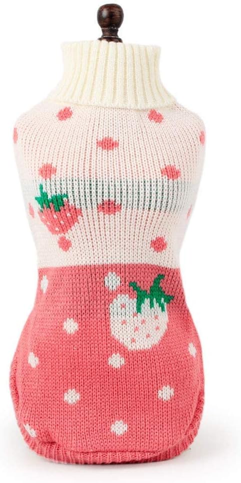 CHBORCHICEN Pet Dog Sweaters Classic Knitwear Turtleneck Winter Warm Puppy Clothing Cute Strawberry and Heart Doggie Sweater (Pink, X-Small)