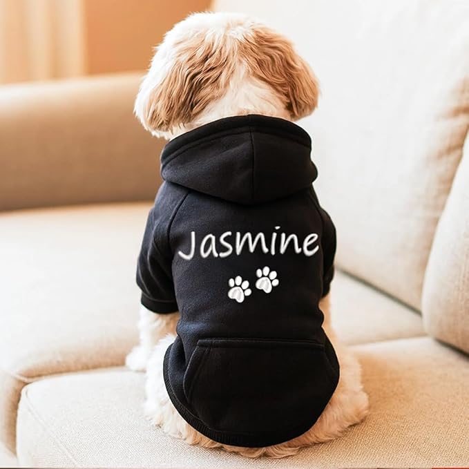 Personalized Dog Hoodie with Printed Name, Custom Puppy Sweater, Warm Winter Outfit for Dogs, Unique Birthday Gift, Memorial Sweatshirt for Dog Lovers