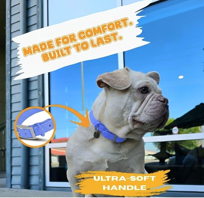 Waterproof Dog Collar, Soft Comfortable Pet Collars, Adjustable Odor Proof Heavy Duty Dog Collars Easy to Clean for Large, Medium Small Dogs Bee N Buu (Cyan Blue, Large (length15.5-19.5", Width 1"))