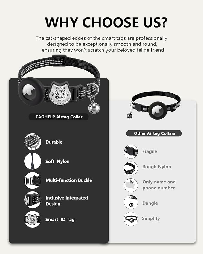 Cat Collar with AirTag Holder, QR Code Tag and Bell (Red, Dot Matrix)