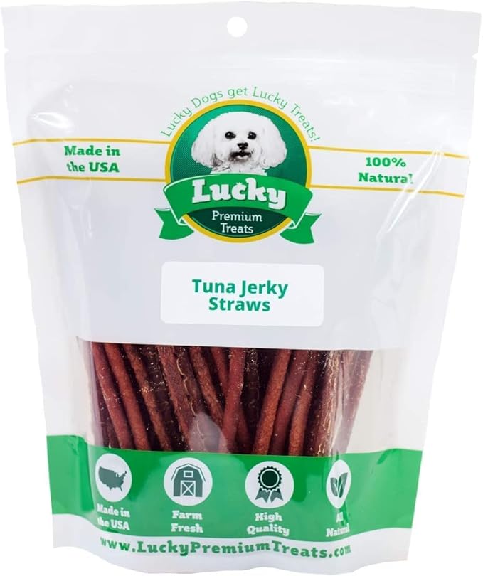 Tuna Jerky Straws Dog Treats – Single Ingredient, All-Natural Dehydrated Fish Jerky Treats – High Protein, Low Fat, Grain Free, High in Omega-3 – Made in USA – 13oz Bag