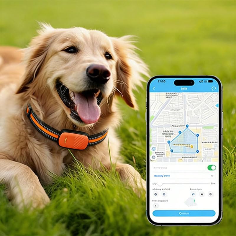 Smart Dog GPS Tracker/Live Pet Tracker with GPS/AGPS/Wi-Fi Tracking Virtual Fence Alert, Remote Voice Monitor, History Route, Waterproof, Keep Your Dog Safely Contained Outdoors (Orange)