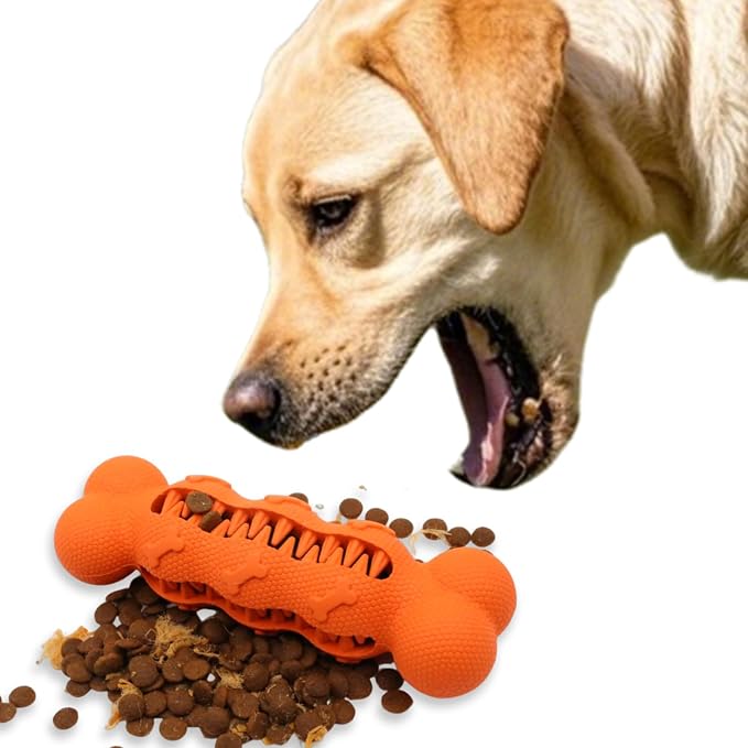 LaRoo Treat Dispensing Dog Toy - Chew Toy for Dogs, Durable, Cleans Teeth, Natural Rubber Slow Feeder Puzzle for Weight Management and Anxiety, Meaty Flavor, Medium, for Dogs Up to 16 kg