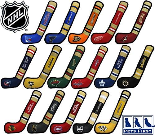 Pets First Dog Toy Tough Nylon with Inner Squeaker Licensed by NHL St. Louis Blues Hockey Stick Toy for Dogs & Cats. Play Hockey with Your Pet with This Licensed Dog Tough Toy