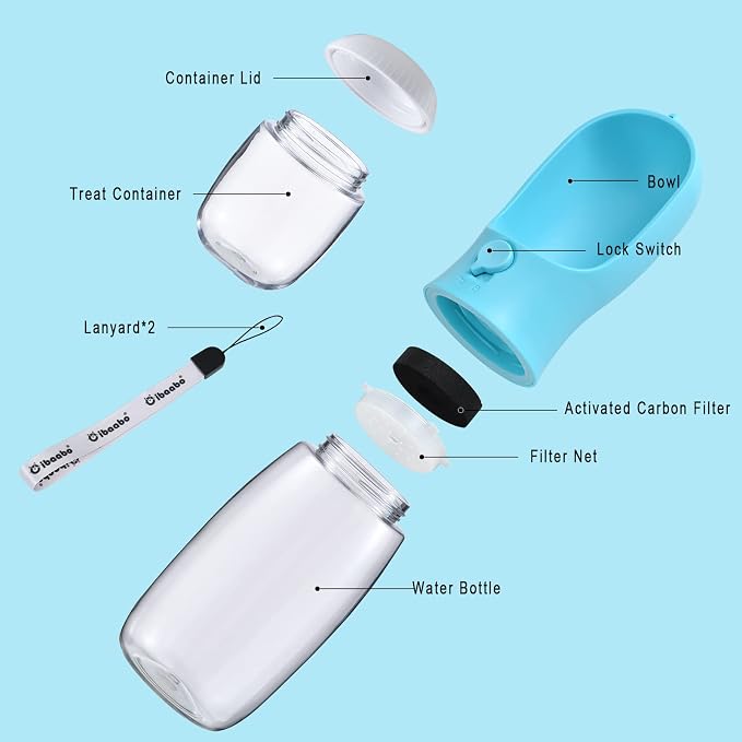 Cibaabo Dog Water Bottle Portable with Food Container & Filter for Travel | Feeding & Hydration | Travel Puppy Water Bowl | Portable Pet Dispenser | Girl Dog Accessories | for Hiking Camping Beach
