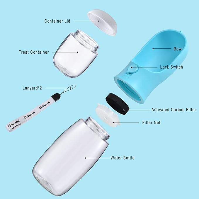 Cibaabo Dog Water Bottle Portable with Food Container & Filter for Travel | Feeding & Hydration | Travel Puppy Water Bowl | Portable Pet Dispenser | Girl Dog Accessories | for Hiking Camping Beach