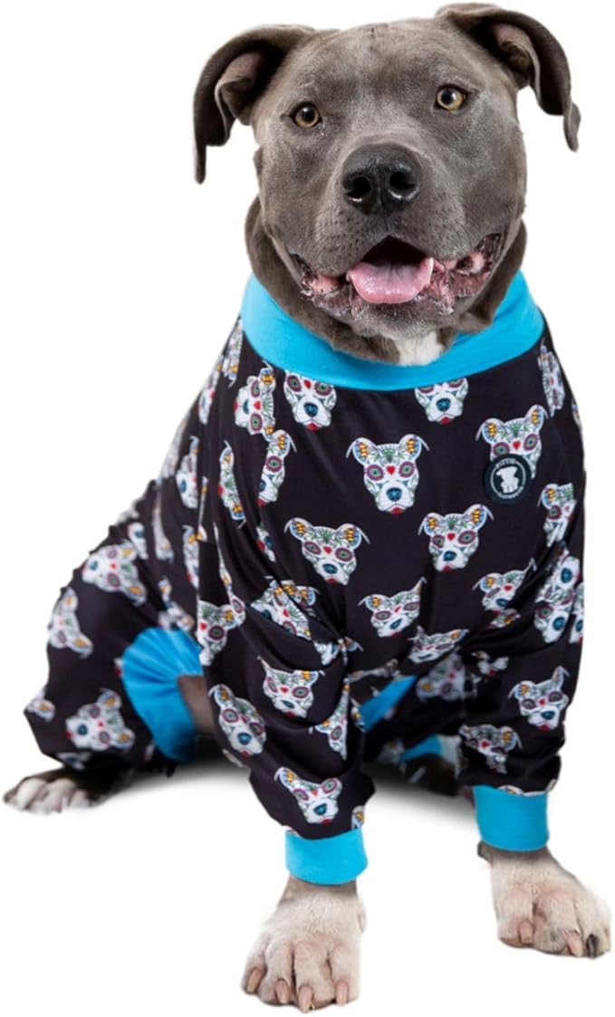 Pittie Clothing Pit Bull Dog Pajamas – Full Coverage Dog Onesie, Soft Pajama Outfit for Medium, Large, XL & XXL Breeds