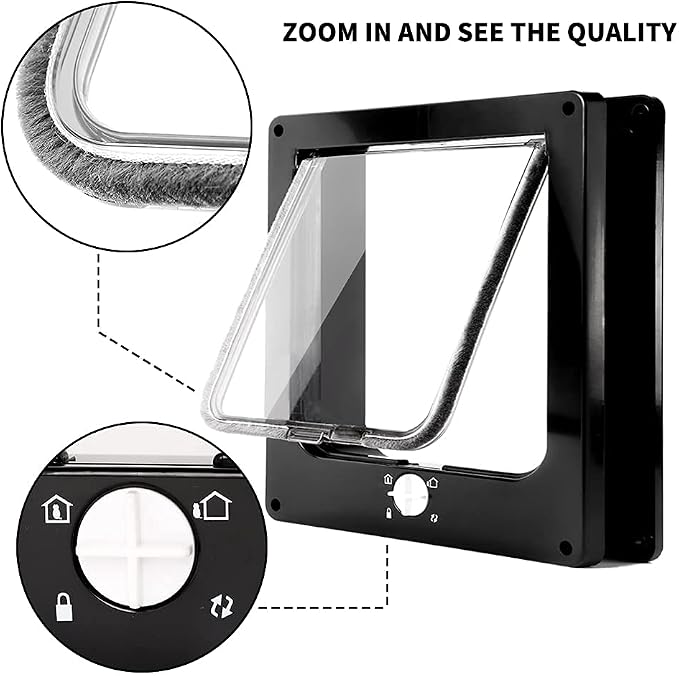 EASY JOY Cat Doors(Outer Size 8.6" x 7.5"), 4-Way Locking Cat Door for Interior Exterior Doors, Weatherproof pet Door with Magnet for Cat or Dog < 16.1 inches in Girth(Black M) | Easy Install Pet Door For Cats & Doggie, Silent Manual Pet Flap For Wall/...