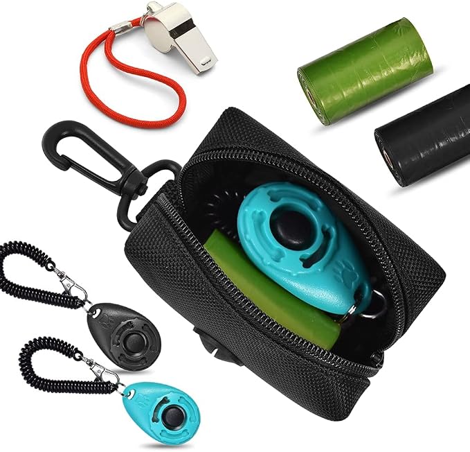 Dog Waste Bag Dispenser Pet Poop Bags Holder for Doggie Waste Bags Dispensers Soft Fabric Zipper Small Doggy Puppy Pouch for Leash Accessory Attachment with Carrier,Black