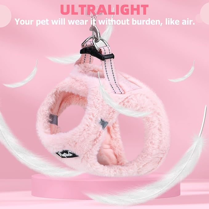 PUPTECK Adjustable Dog Harness Collar and Leash Set Step in No Pull Pet Harness for Small Medium Dogs Puppy and Cats Outdoor Walking Running, Soft Mesh Padded Reflective Vest Harnesses, Plush Pink S