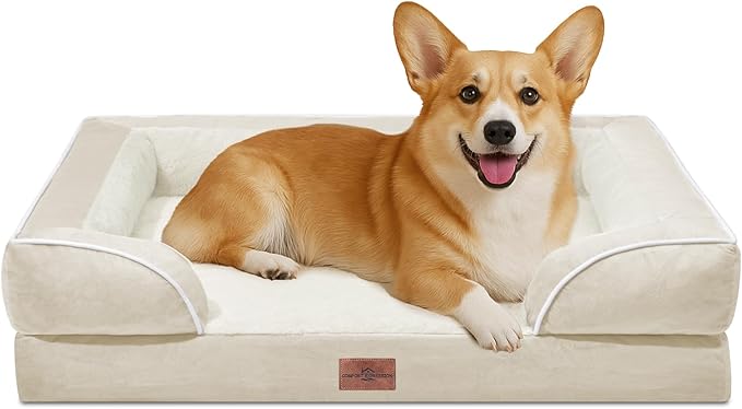 Comfort Expression Orthopedic Dog Bed for Large Dogs 35x22 Inch, Waterproof Supportive Egg Crate Foam Large Pet Bed with Removable Bolsters, Dog Couch with Washable Cover & Non-Slip Bottom, Beige