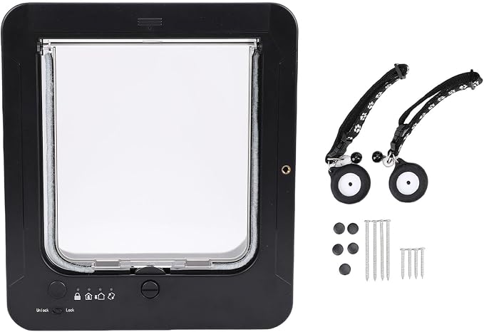 Jiawu Cat Door, Smart Sensing Collar Activated Pet Door with 4 Way Locking, Remote Control, 2 Magnetic Collars, and Easy to Clean Plastic, Electronic Cat for Interior and