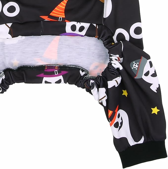 HDE Dog Pajamas One Piece Jammies Jumpsuit Pet Clothes Outfit Stretchy Lightweight Comfy Shirt Pjs for M-3XL Dogs Cute Ghosts - XL