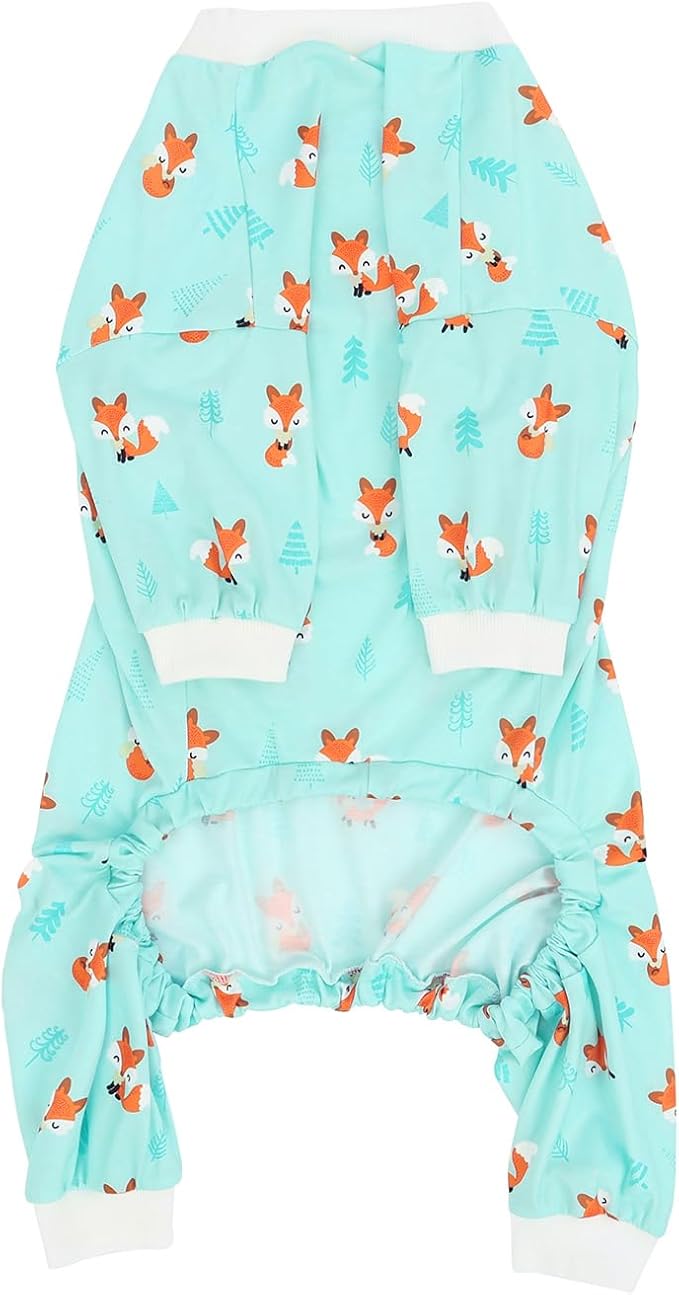 HDE Dog Pajamas One Piece Jammies Jumpsuit Pet Clothes Outfit Stretchy Lightweight Comfy Shirt Pjs for M-3XL Dogs Winter Foxes - L