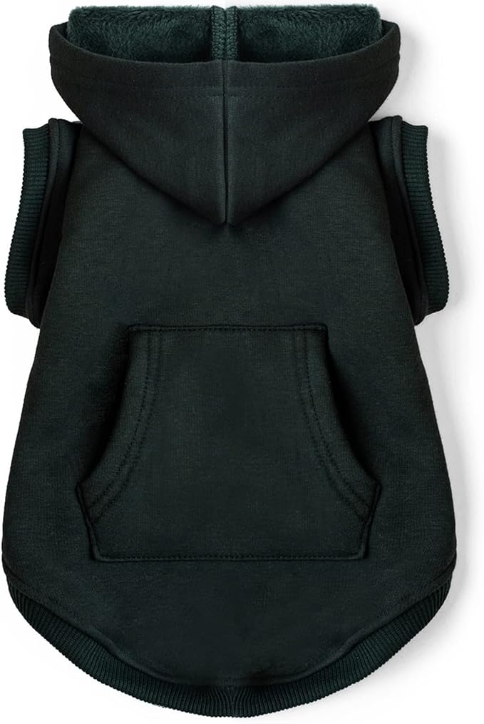 Koneseve Dog Hoodie Fleece Puppy Clothes Warm Sweater with Hat for Small Dogs Cat Hooded Shirt Kitten Pet Basic Sweatshirt with Pocket Doggie Soft Winter Coat Apparel (Green; L)