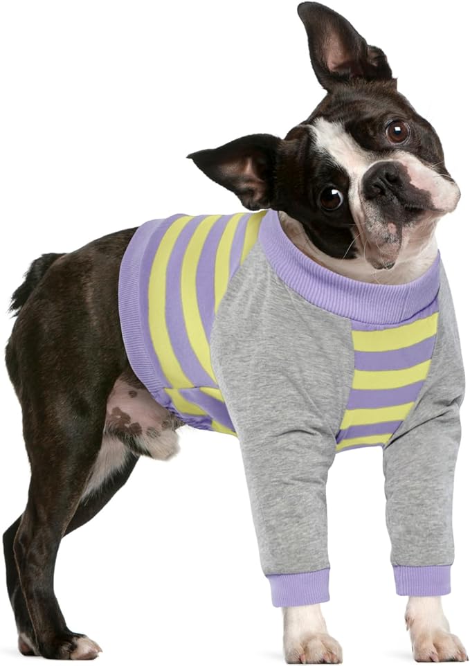 FUAMEY Dog Recovery Sleeve with Elbow Protector,Dogs Shirt Stop Licking Joints,Pet Long Sleeve Suit Protecting Dog's Front Leg Arm Wounds Cover Skin Conditions Purple Stripes S