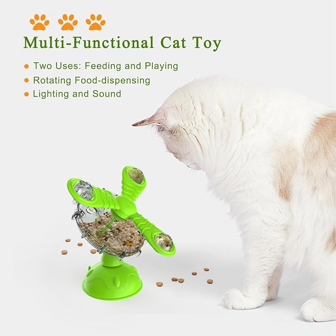 Rotating Pet Treat Dispenser Toy: 360-Degree Rotating Windmill Puzzle Toy, Window-Mounted Ferris Wheel Feeder with Suction Cups for Cats and Dogs, Suitable for Puppies (Pink)