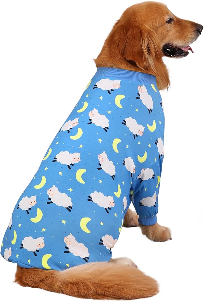 HDE Dog Pajamas One Piece Jammies Jumpsuit Pet Clothes Outfit Stretchy Lightweight Comfy Shirt Pjs for M-3XL Dogs Counting Sheep - 2XL