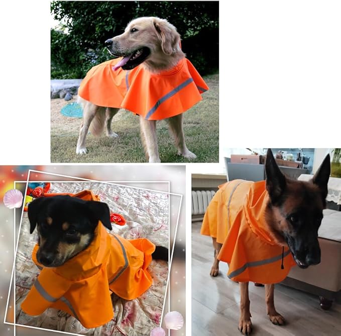 HAPEE Dog Raincoats with Reflective Strip Hoodie,Poncho Jacket for Large Dogs fit Golden Retriever Doodle (B2-Orange, 30C (100-120 lbs))