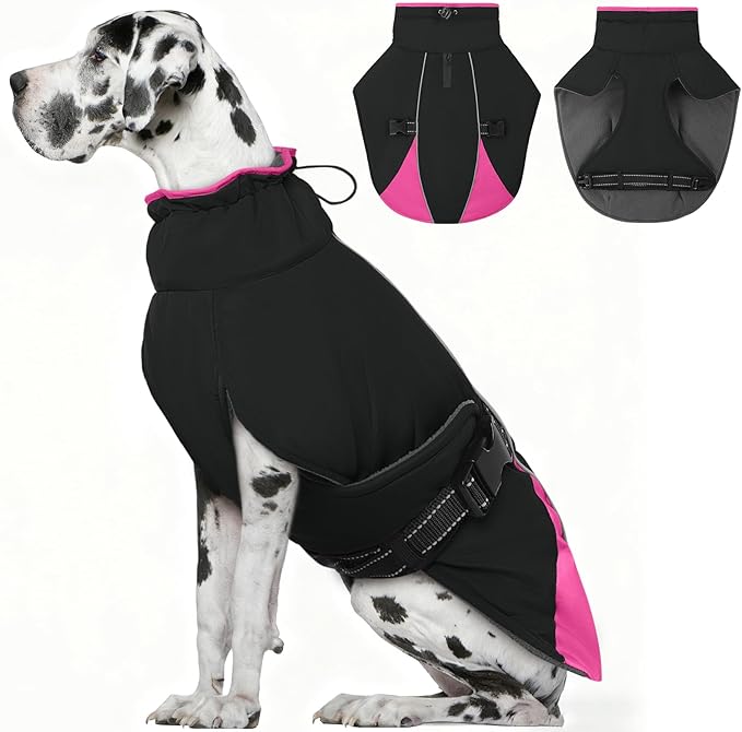 Dog Coat for Small to Large Dogs – Water Resistant Jacket with Soft Fleece Lining, Adjustable Fit and Reflective Trim Pink XXXL