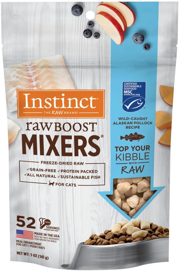 Instinct Raw Boost Mixers Freeze Dried Cat Food Topper, Grain Free - Wild-Caught Pollock, 5 oz. Bag