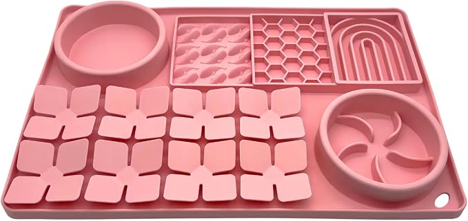 Slow Feeder Bowl, Silicone Lick Mat with Suction Cups for Dog Cat, Snuffle Mat for Pet Smell Training, Puzzle Toys for Bored Puppy, Interactive Sniff Mat for Slow Eating and Keep Busy, Pink