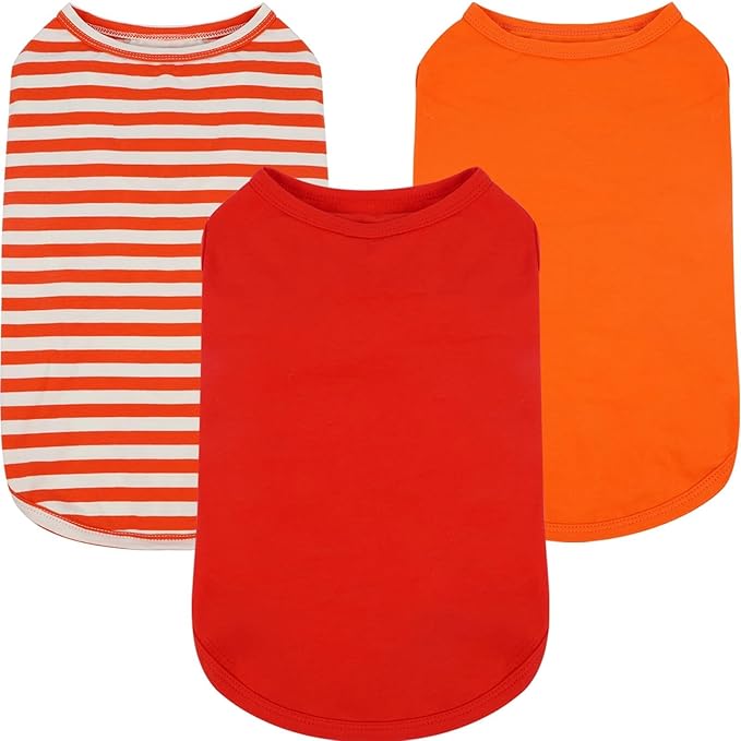 3 Pack Orange Striped Dog T-Shirts,X-Small Sleeveless Puppy Tank Top,Spring Summer Outdoor Sun Protection Tee Shirt,Lightweight for Chihuahua Lounge Wear,Party,Travel(Orange,XS