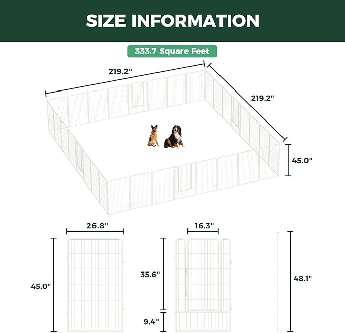 FXW Rollick Unleashed Dog Playpen for Indoor, Yard, RV Camping, 45 inch 32 Panels for Large Dogs, White│Patented