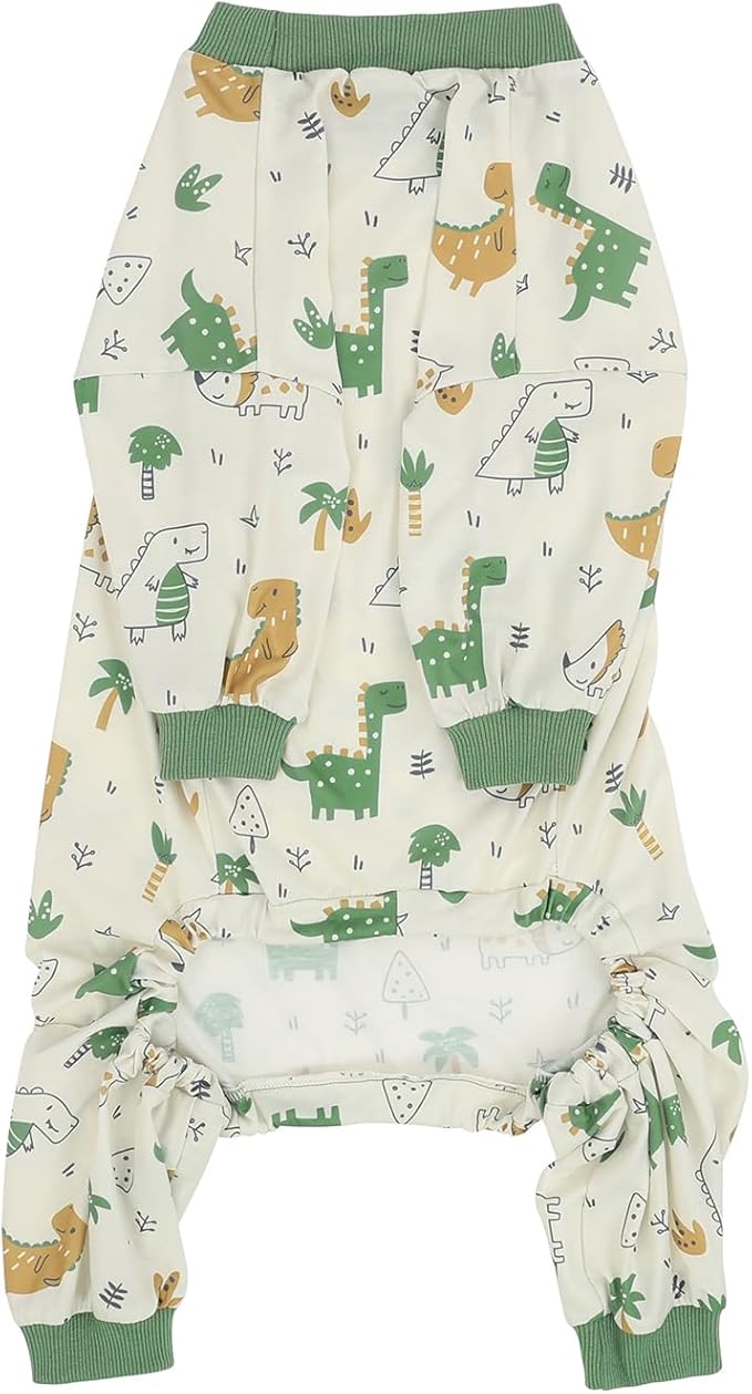 HDE Dog Pajamas One Piece Jammies Jumpsuit Pet Clothes Outfit Stretchy Lightweight Comfy Shirt Pjs for M-3XL Dogs Forest Dinos - 2XL