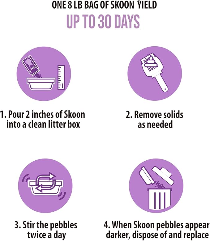 Skoon All Natural Cat Litter (2 Bags) - Lavender - Lightweight, Low Tracking, Non-Clumping Diatom Pebbles Absorb, Lock, and Seal Waste for Best Odor Control