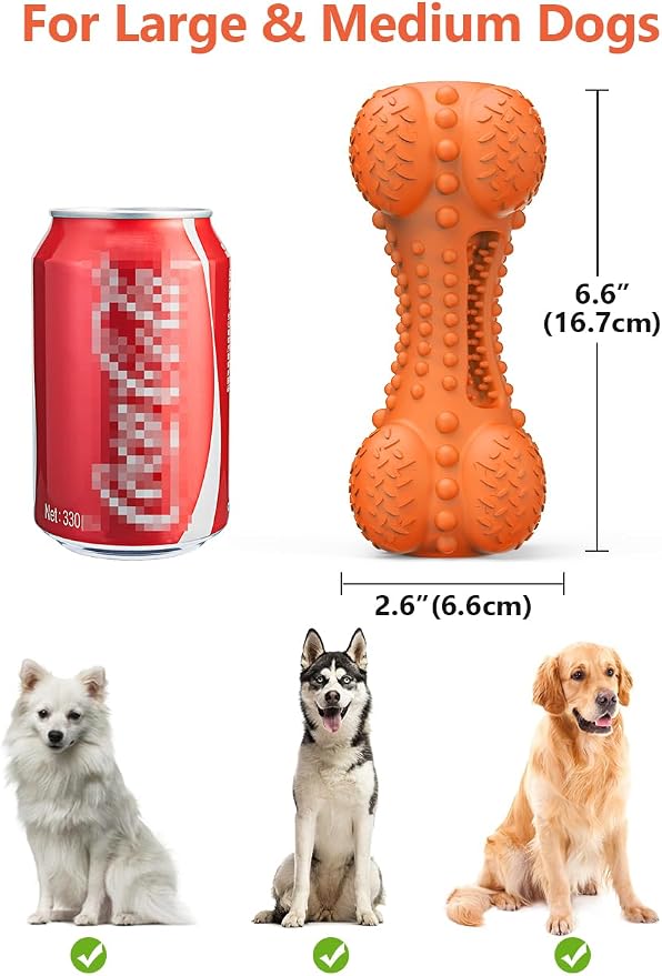 SCHITEC Squeaky Dog Chew Toy, Tough Durable Natural Rubber Bone with Toothbrush, Indestructible for Aggressive Chewers Large Medium Breed Teeth Cleaning