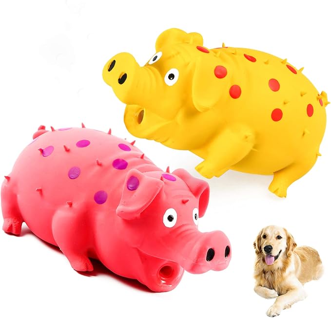 2-Pack Squeaky Pig Dog Toys - Durable Rubber Chew Toys with Oinking & Grunting Sounds for Small, Medium & Large Dogs - Interactive Latex Puppy Toy Set