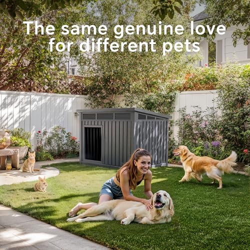 Vixzen Dog House Outdoor - 42 Inch Weatherproof Doghouse with Openable Roof for Easy Cleaning, Indoor Dog House Medium Size Dog with Spacious Interior & Slanted Roof, Doghouse Outdoor (Black)
