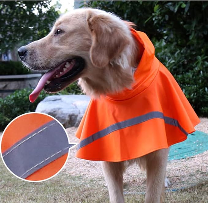 HAPEE Dog Raincoats with Reflective Strip Hoodie,Poncho Jacket for Large Dogs fit Golden Retriever Doodle (B2-Orange, 30C (100-120 lbs))