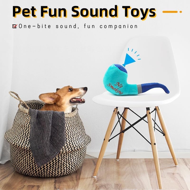PetPhindU Dog Squeaky Plush Chew Toy for Molar Teeth Cleaning - Interactive Soft Stuffed Tobacco Pipe Pattern