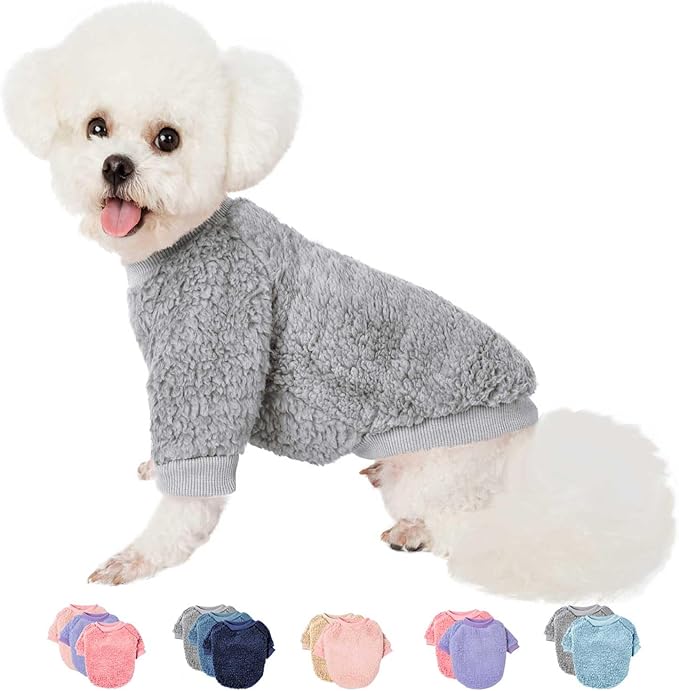 Dog Sweaters Clothes Coat for Small Dogs Boy or Girl Cat Puppy Coat Sweatshirts Soft Warm Fluffy Winter Jacket Apparels (Grey, X-Small)