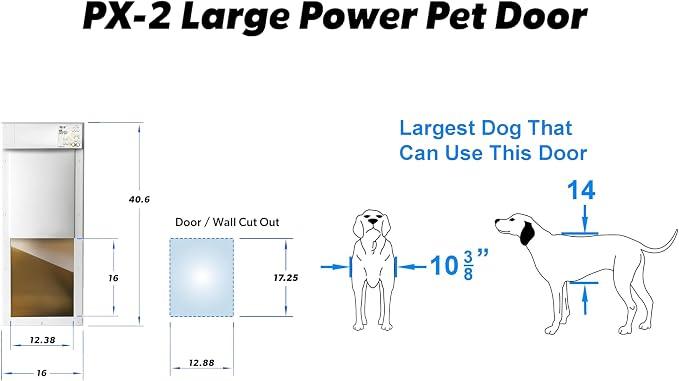 Power Pet Automatic Electronic Pet Door by High Tech Pet - Pet Operated Dog Door, High Security, Air Tight, for Large-Sized Dogs 30-100 lbs. (12 1/4" x 16" Pet Opening), Easy Door Install - PX-2C