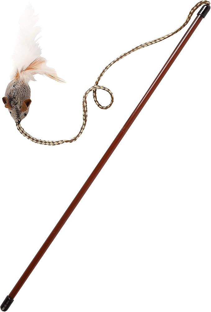 OurPet's Play-N-Squeak Teathered & Feathered Play Wand Cat Toy, for All Breed Sizes