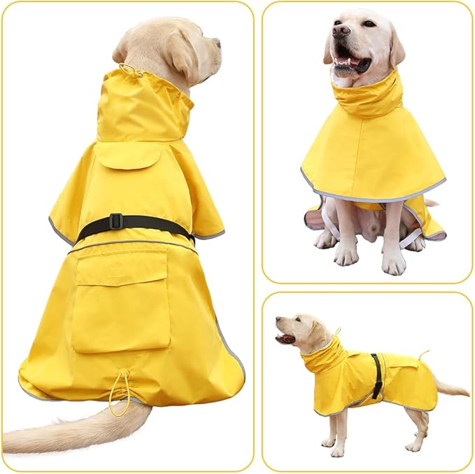 Waterproof Dog Raincoat Hooded Slicker Poncho Raincoat for Medium Large Dogs, Adjustable Dog Rain Coat Jacket(Yellow, 6XL)