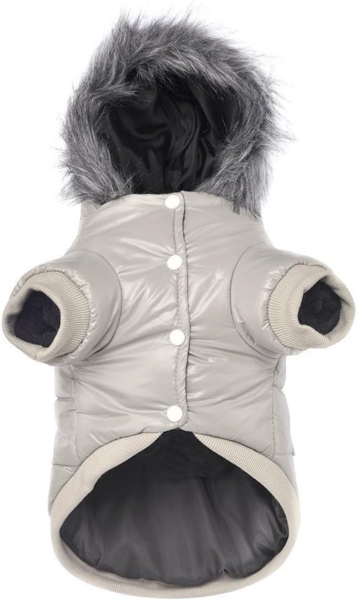 LESYPET Dog Coat for Small Dogs, Windproof Doggie Puffer Jacket with Leash Hole, Extra Warm Dog Jacket Winter Coat, Grey L