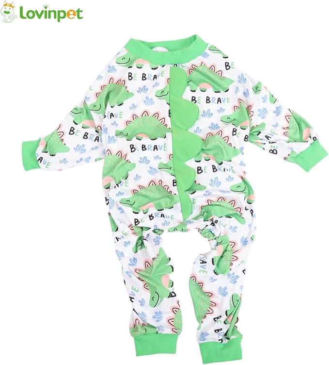 LovinPet Large Dog Pajamas, Four-Leg Stretch Onesie Bodysuit, Lightweight UV-Shielding Pajamas, Anti-Lick Calming Recovery Suit for Surgery, Pull-On for Medium and Large Breeds,White Green,XXL