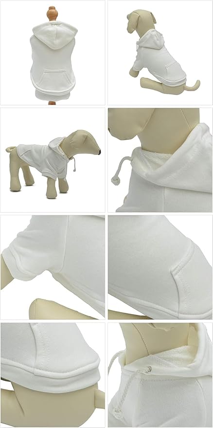 Lovelonglong Blank Basic Hoodie Sweatshirt for Dogs 100% Cotton Fits Small Medium Dachshund Large Dog Off-White D-L