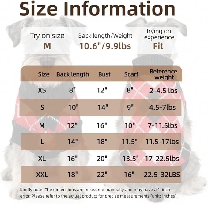 Small Dog Cold Weather Sweaters – Warm Knit Turtlenecks, Cozy Pet Pullovers Dog Clothes with Leash Hole for Chihuahua Bulldog Pug Beagles (Red/Black/White, Medium)