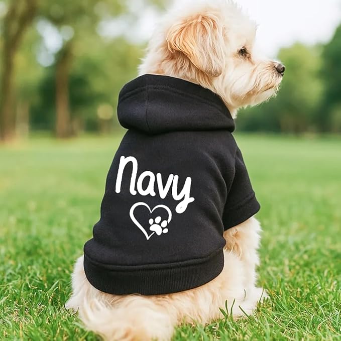 Personalized Dog Hoodie with Custom Name, Cute Puppy Sweatshirt with Heart and Paw Print, Warm Winter Pet Clothes, Custom Dog Outfit, Gift for Dog Lovers