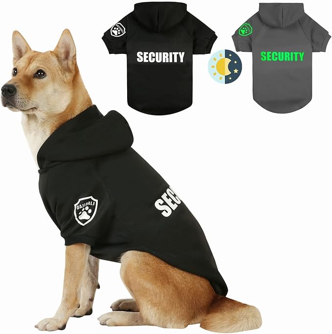 Dog Security Hoodie with Glow-in-The-Dark Prints DAJIDALI Dog Clothes Apparel Winter Sweatshirt Warm Sweater Jacket Coat Hoodie for Small Medium Large Dog Cat