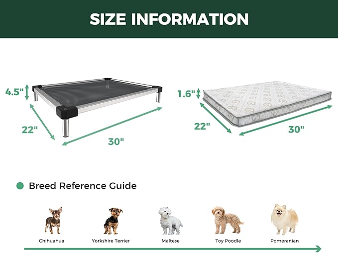 FXW TitanNest Chew-Proof Elevated Dog Bed, Raised Cot for Indoor/Outdoor/Camping Use, Durable & Waterproof Cooling Pet Bed with Exclusive Cover for Extra-Small Dogs, 30.0" L x 22.0" W x 4.5" H, Black
