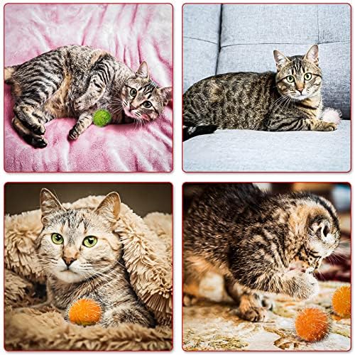 VAPKER 30 Pcs Cat Ball Toys Sparkle Balls Extra Large 2 Inch Cat's Favorite Chase Glitter Ball Glitter Tinsel Pom Poms Balls Green Color